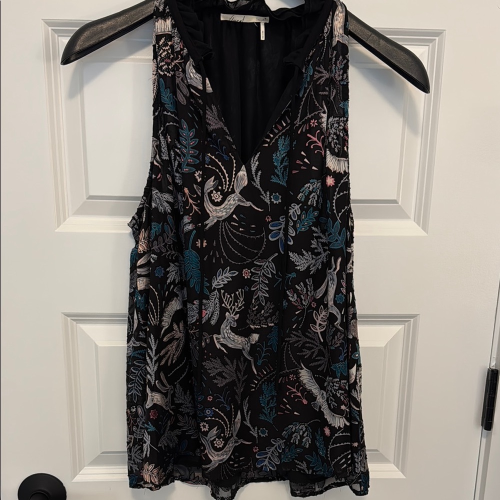 Anthropologie Floral Black Sleeveless Top